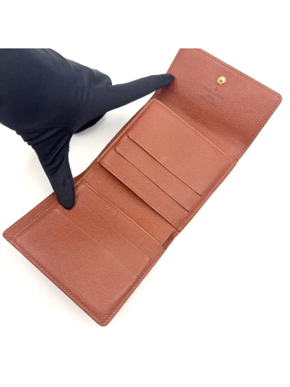 Louis Vuitton Portefeuille Elise Monogram Hook Leather Brown Trifold Wallet Gold